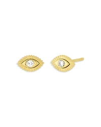 14K Yellow Gold Evil Eye Protection Stud Earrings with Diamonds, 0.07 tcw
