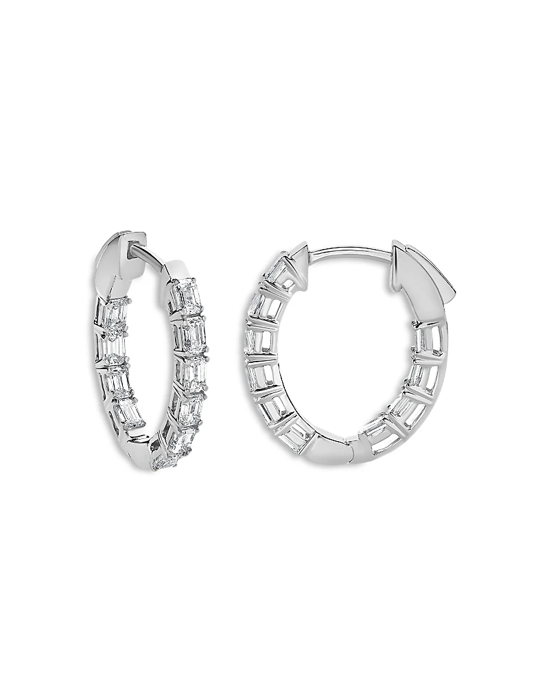 Bloomingdale's Fine Collection Diamond Emerald Cut Small Hoop Earrings