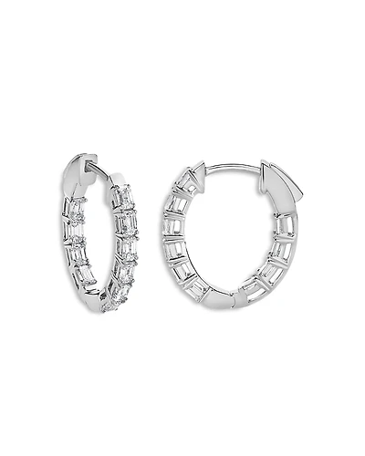 Bloomingdale's Fine Collection Diamond Emerald Cut Small Hoop Earrings