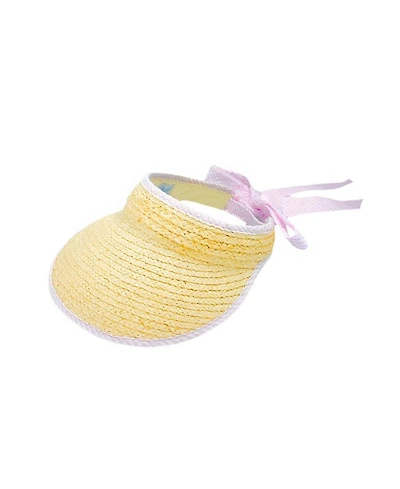 Girls' Sconset Straw Pink Seersucker Bow Visor - Little Kid, Big Kid