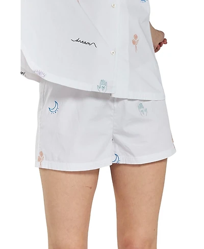 Peachaus Women's Tsubaki Embroidered Ethical-Cotton Pajama Shorts