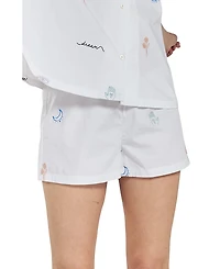 Peachaus Women's Tsubaki Embroidered Ethical-Cotton Pajama Shorts