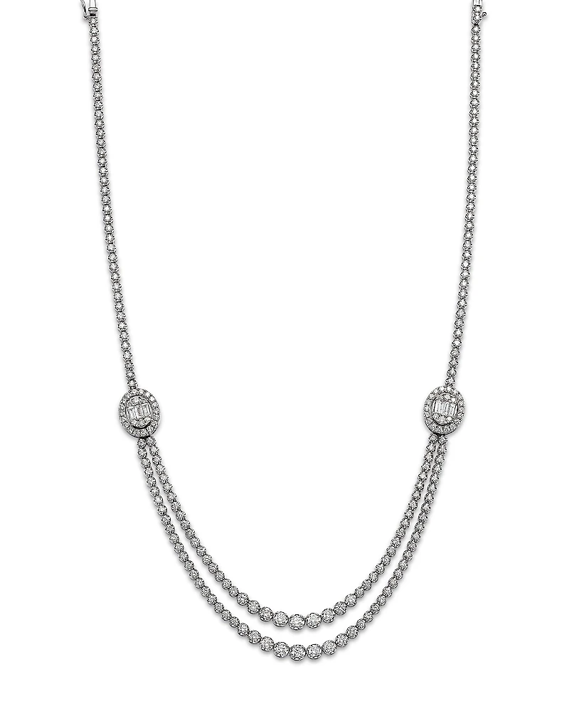 Bloomingdale's Fine Collection Diamond Round & Baguette Halo Mosaic Double Row Tennis Necklace