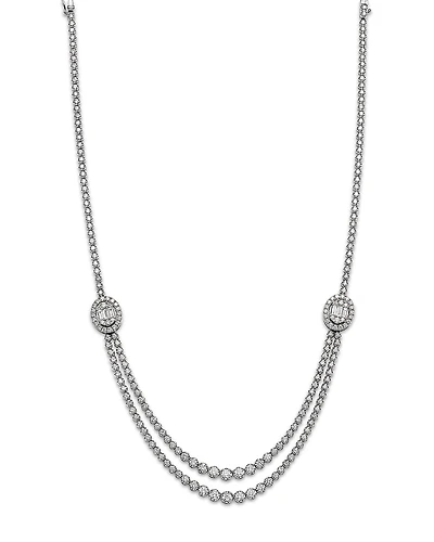 Bloomingdale's Fine Collection Diamond Round & Baguette Halo Mosaic Double Row Tennis Necklace