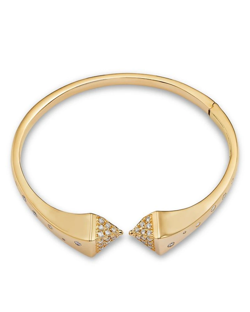 Diamond Pyramid Cuff Bangle Bracelet in 14K Yellow Gold, 1.0 tcw