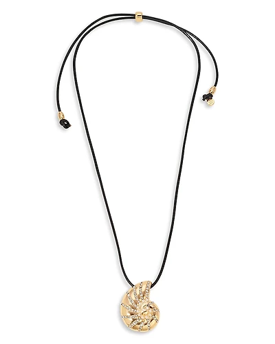 Ettika Pave & Imitation Pearl Swirled Shell Black Cord Adjustable Pendant Necklace