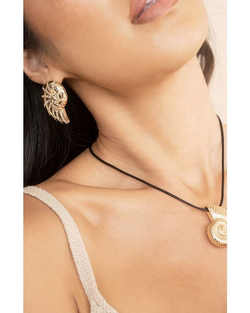 Studded Shell Statement Stud Earrings