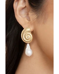 Swirled Shell Cultured Freshwater Pearl Statement Earrings
