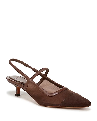Women's Venice Pointed Toe Mesh Kitten Heel Slingback Pumps