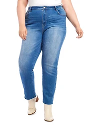 Plus High Rise Raw Hem Straight Jeans Denim