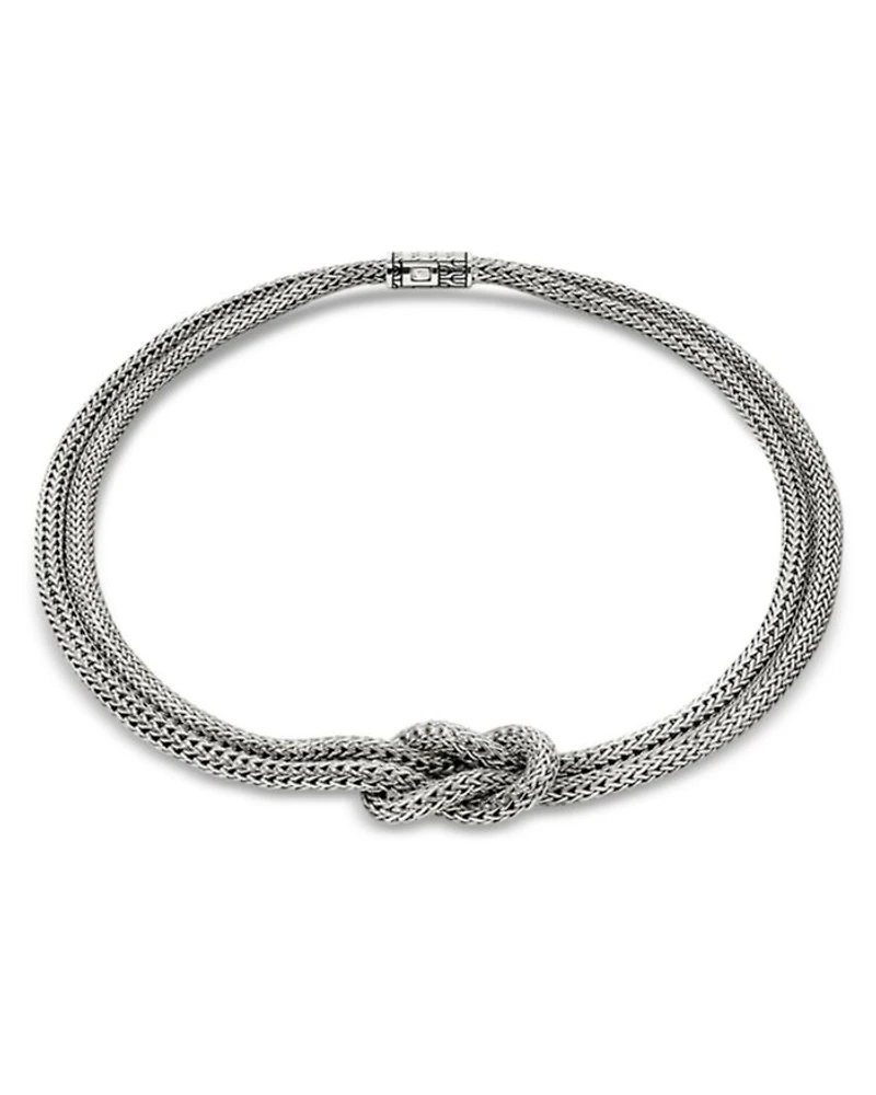Sterling Silver Love Knot Double Woven Chain Statement Necklace, 16"