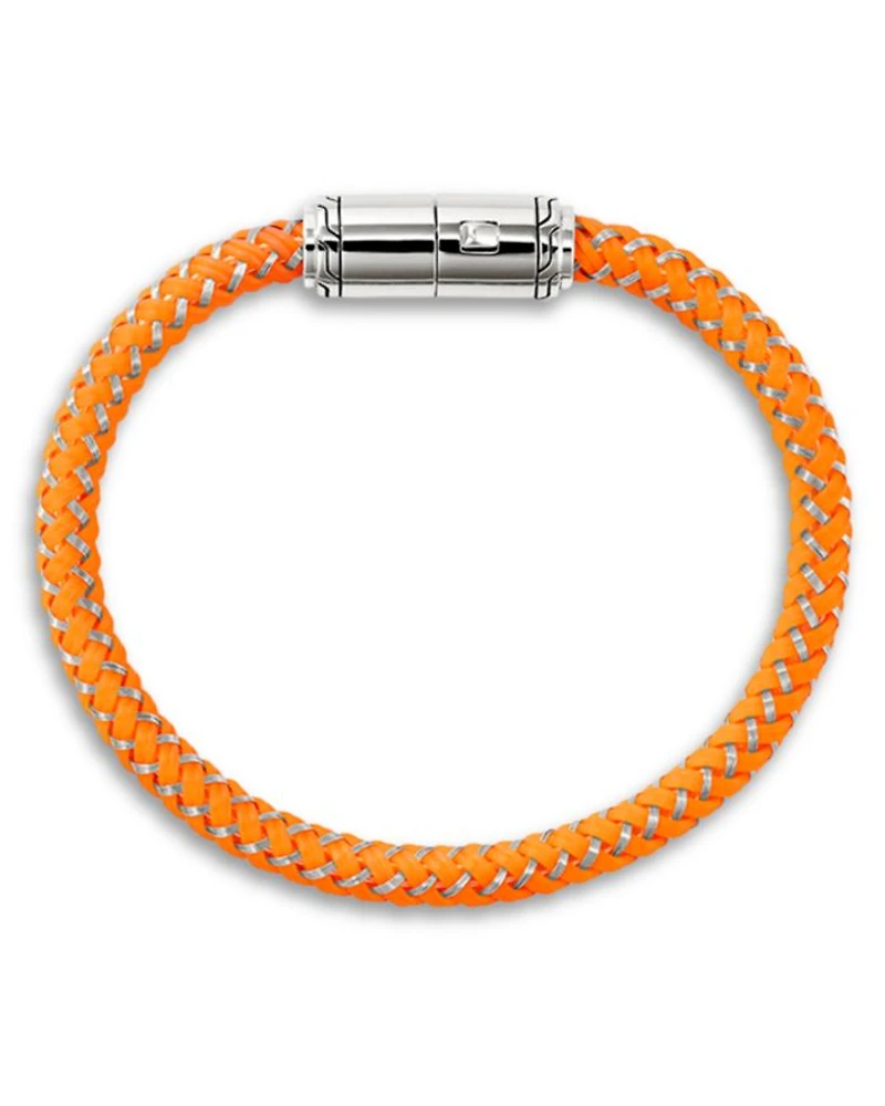 Men's Stainless Steel Orange Rubber & Enamel Woven Bracelet