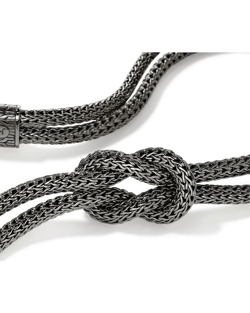 Black Rhodium-Plated Sterling Silver Love Knot Double Woven Chain Statement Necklace, 16"