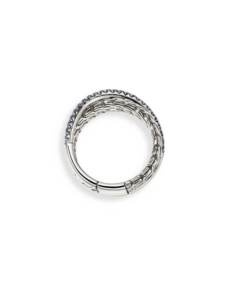 Sterling Silver JH Essentials Blue Sapphire Pavé Crossover Statement Ring