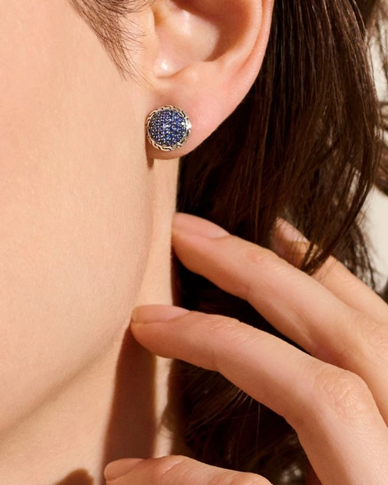 Sterling Silver JH Essentials Blue Sapphire Pavé Framed Stud Earrings