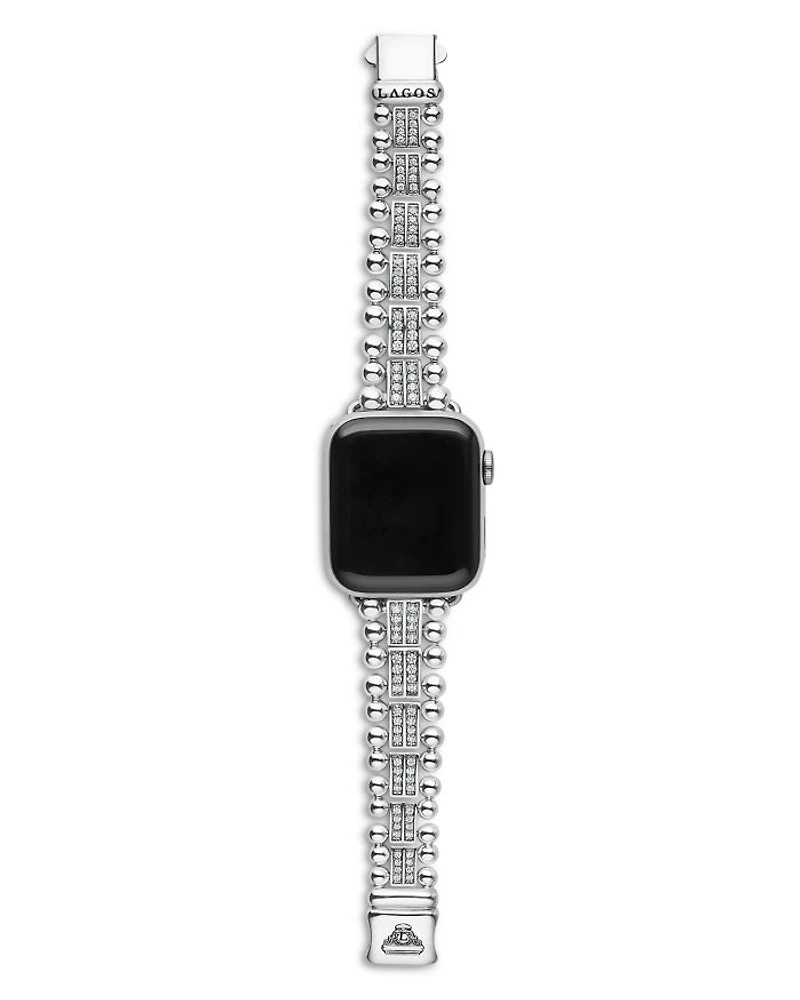 Smart Caviar Sterling Silver Two Row Diamond Apple Watch® Bracelet, 38-45mm