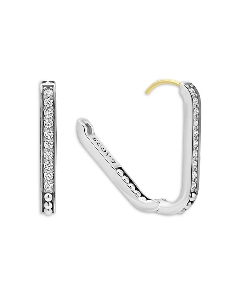 14K Yellow Gold & Sterling Silver Caviar Spark Diamond Oval Hoop Earrings