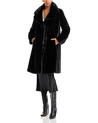 Aqua Faux-Fur Coat With Wide Lapels- Exclusive