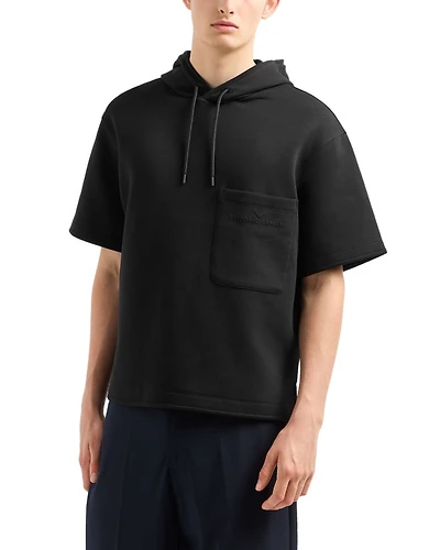 Double Jersey Short Sleeved Hooded Sweatshirt
