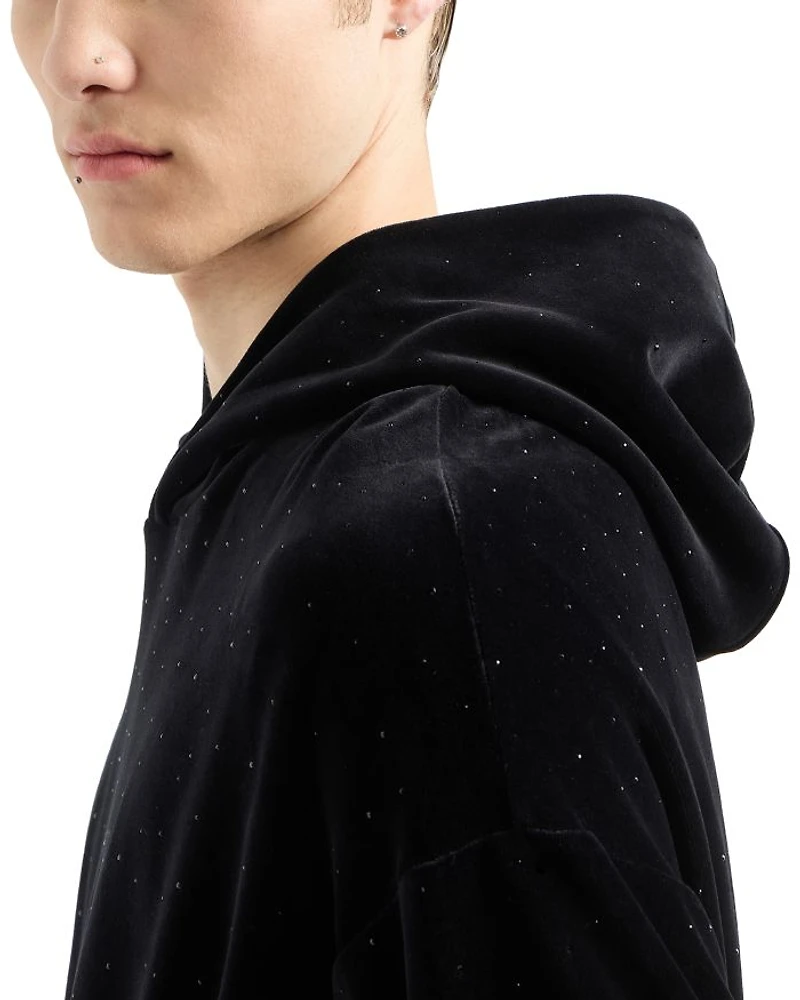 Cotton & Nylon Velour Rhinestone Embellished Regular Fit Hoodie