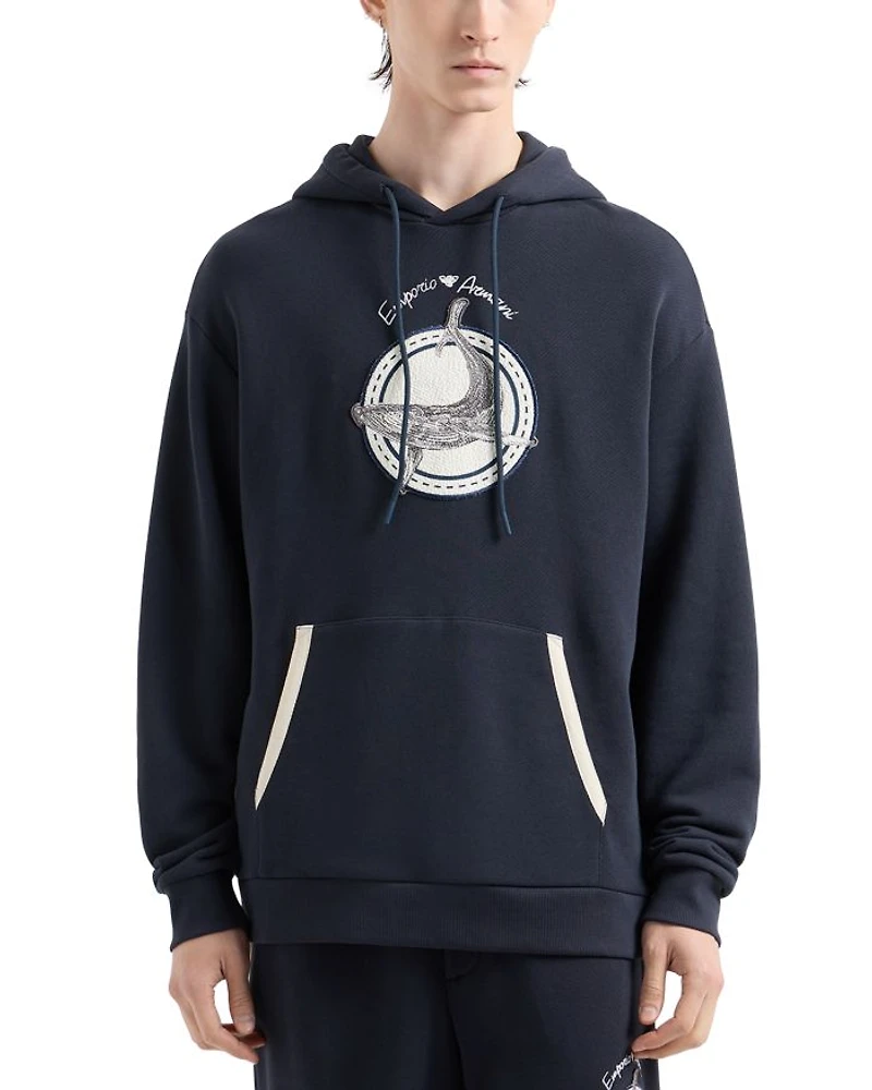 Cotton Twill Whale Patch Regular Fit Hoodie