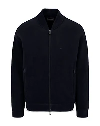Cotton Blend Velour Ribbed Regular Fit Bomber Jacket