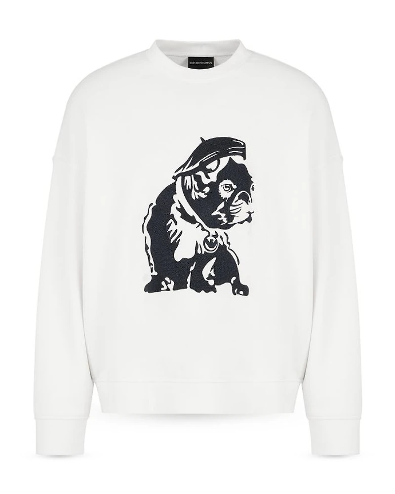 French Terry Crewneck Bulldog Embroidery Sweatshirt