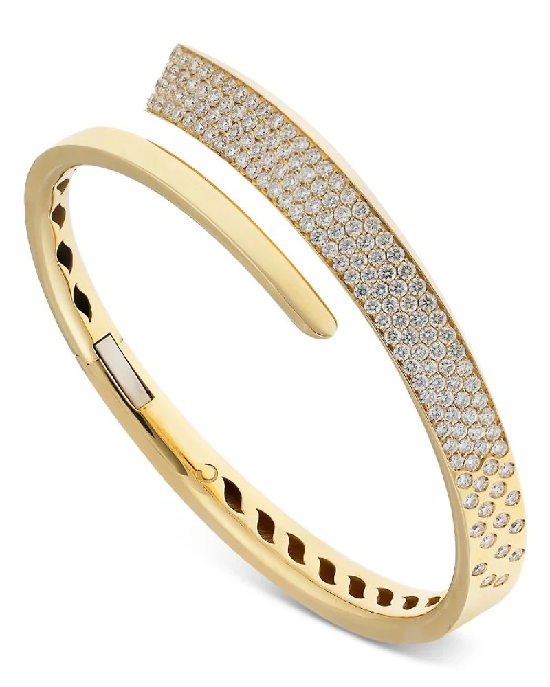 18K Yellow Gold Like Diamond Pavé Bypass Bangle Bracelet - Exclusive, Italy Campaign
