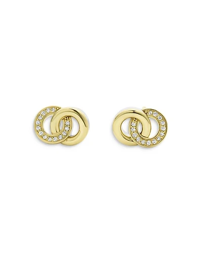 18K Yellow Gold & Sterling Silver Signature Caviar Diamond Interlocking Stud Earrings