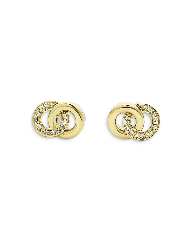 Lagos 18K Yellow Gold & Sterling Silver Signature Caviar Diamond Interlocking Stud Earrings