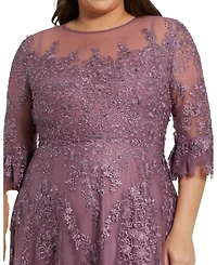 High Neck Flutter Sleeve Embroidered A Line Gown