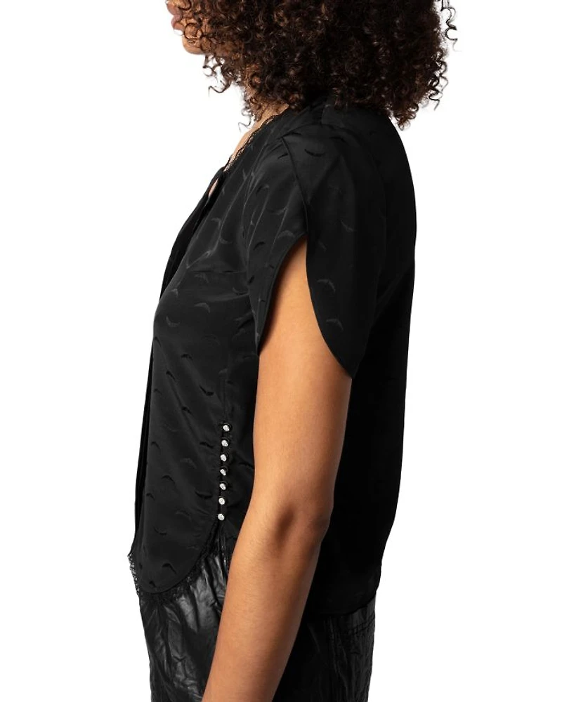 Tiffany Jacquard Wings Silk Blouse