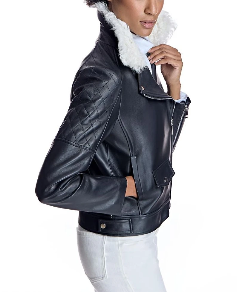 Leather Jacket with Shearling Collar