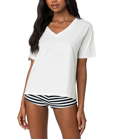 Edikted Loose Fit V Neck T Shirt