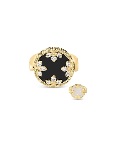 Roberto Coin 18K Yellow Gold Venetian Princess Medallion Black Jade, Mother of Pearl & Diamond Reversible Ring