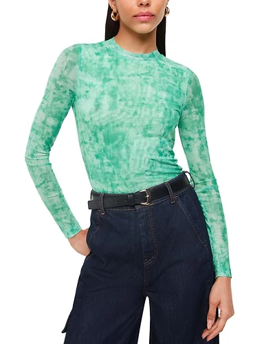 Brushwork Print Mesh Pullover