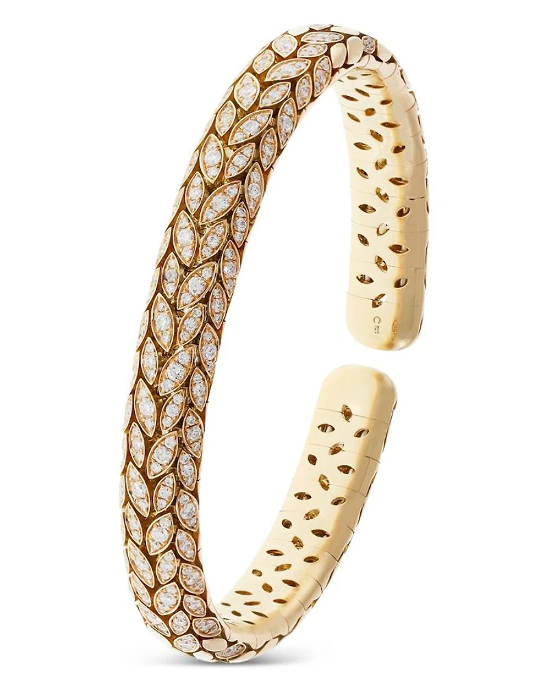 18K Yellow Gold Pavé Diamond Leaf Bangle Bracelet - Exclusive, Italy Campaign