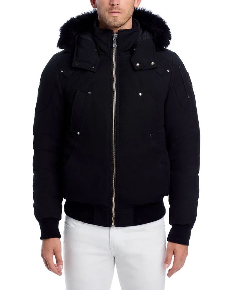 Shearling Trim Down Bomber Jacket