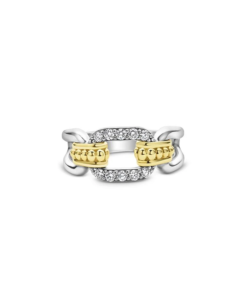 18K Yellow Gold & Sterling Silver Signature Caviar Diamond Link Statement Ring