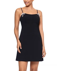 Aqua Scuba Crepe Rhinestone Bow Mini Dress - Exclusive