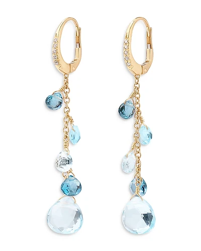 Marco Bicego 18K Yellow Gold Paradise Topaz London Blue Topaz, Swiss Blue Topaz & Diamond Leverback Drop Earrings