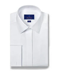 David Donahue Trim Fit French Cuff Covered Placket Formal Shirt
