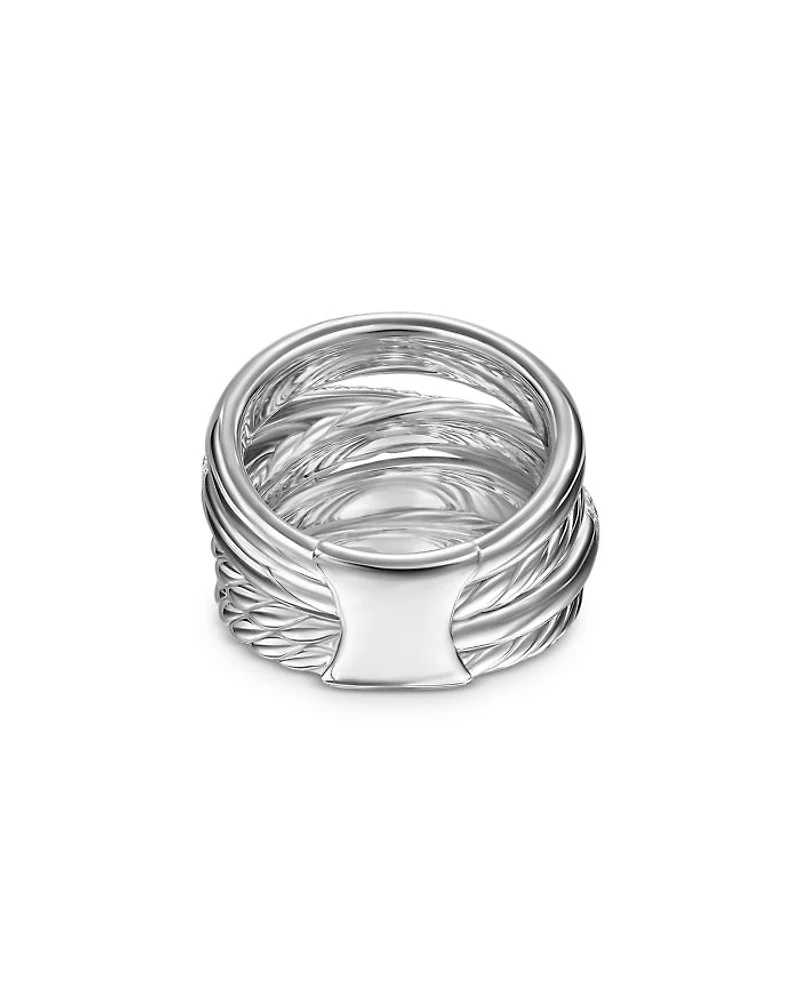 Crossover Five Row Ring Sterling Silver with Diamonds, 17.5mm