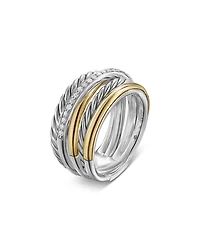 Crossover Five Row Ring Sterling Silver with 18K Yellow Gold and Diamonds, 11mm