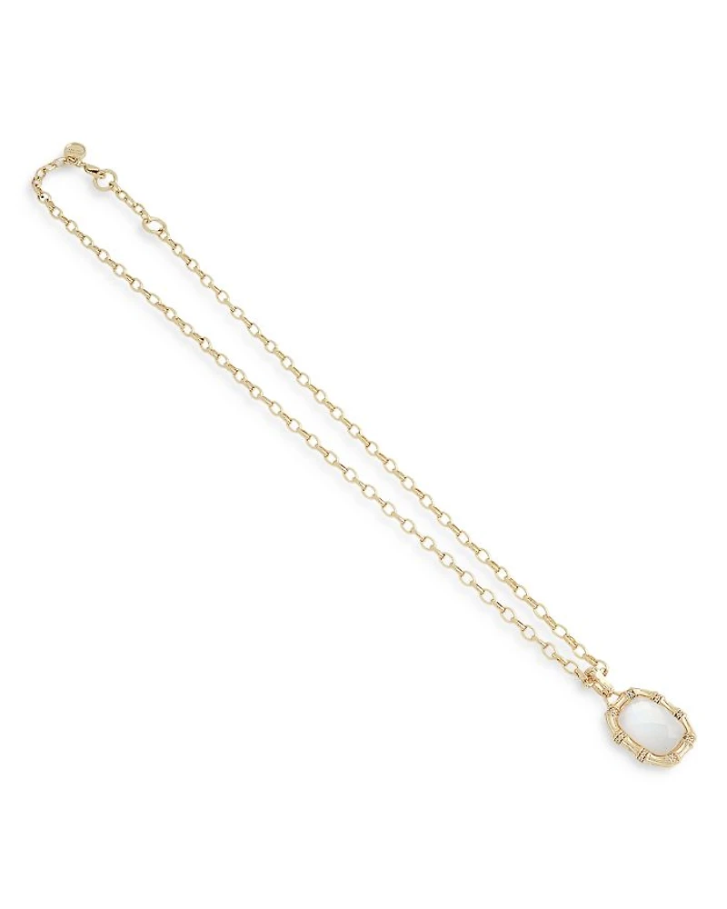 Bamboo White Stone Pendant Necklace in 18K Gold Plated, 18"- 20"