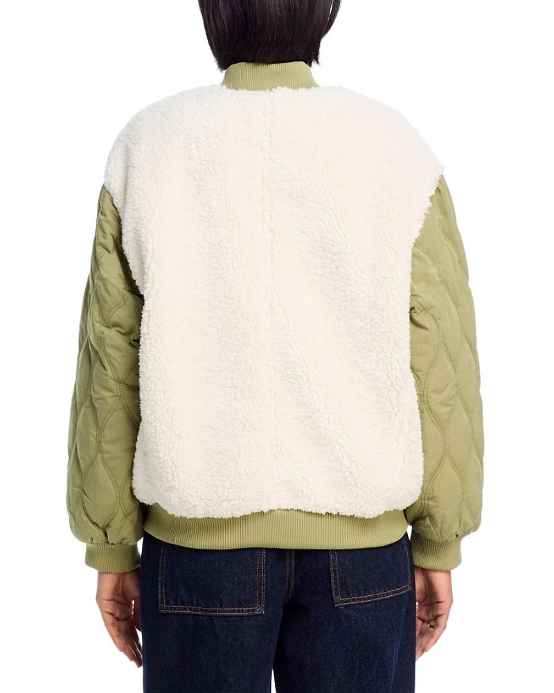 Quilted Faux Fur Bomber Jacket