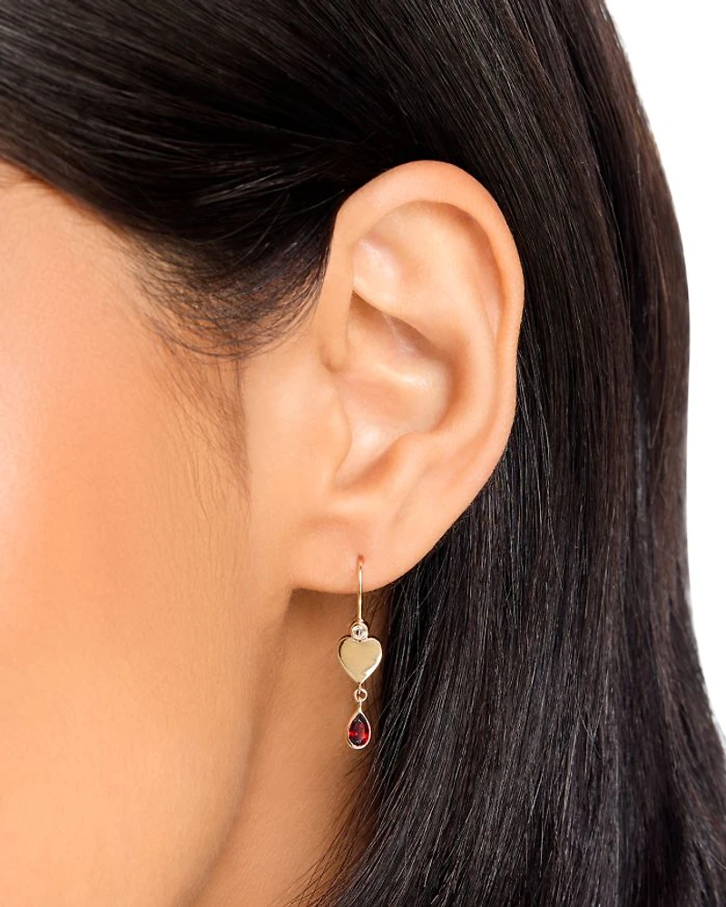 14K Yellow Gold Italy Garnet & White Topaz Drop Earrings - Exclusive