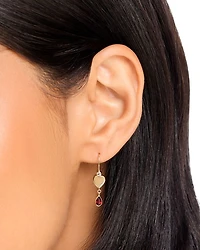 14K Yellow Gold Italy Garnet & White Topaz Drop Earrings - Exclusive