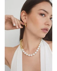 Farrah Imitation Pearl Beaded Collar Necklace in 18K Gold Plated, 19"