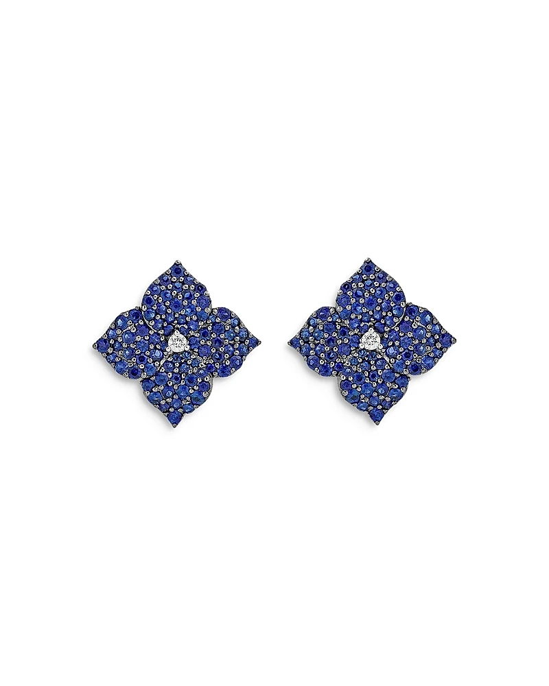 Piranesi 18K White Gold Large Fiore Earrings with Blue Sapphires and Diamonds